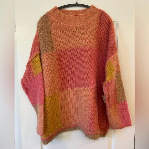 NWT Free People Domino Alpaca Pullover Sweater - Prairie Sunset Combo - Picture 5 of 16